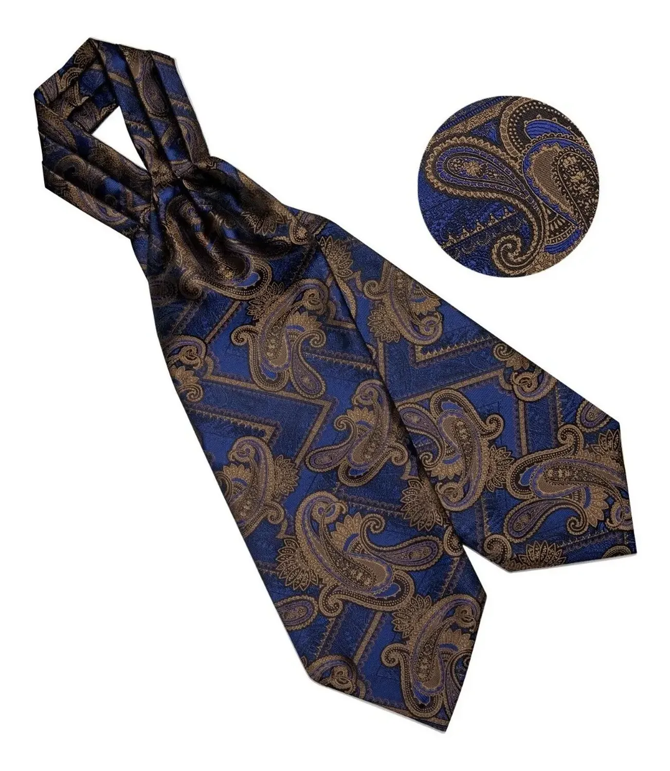 Set Corbata Gruesa Azul Oscuro Ascot, Paño Y Colleras. Azul Otoño.-1