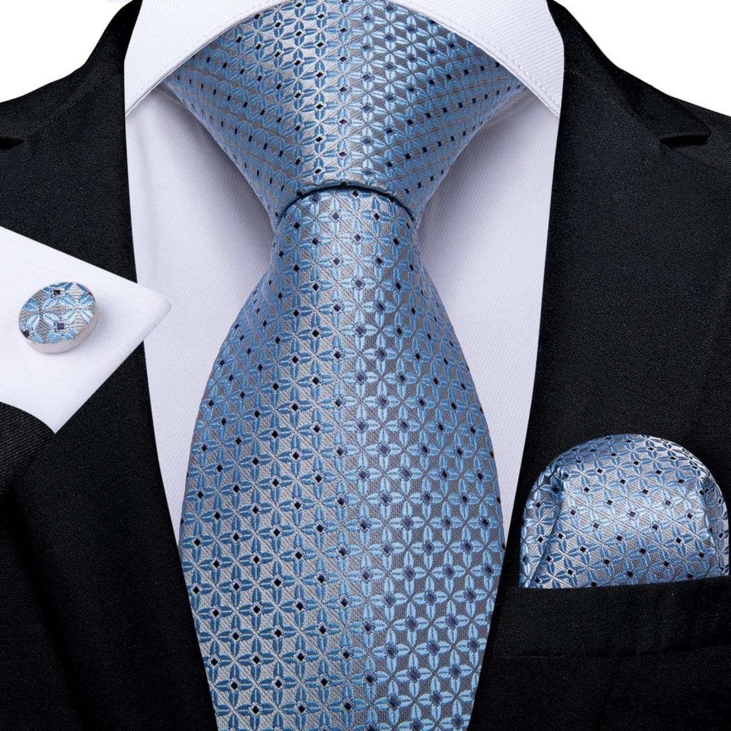 Corbata celeste formal hombre paño y colleras Celeste Diamantes-1