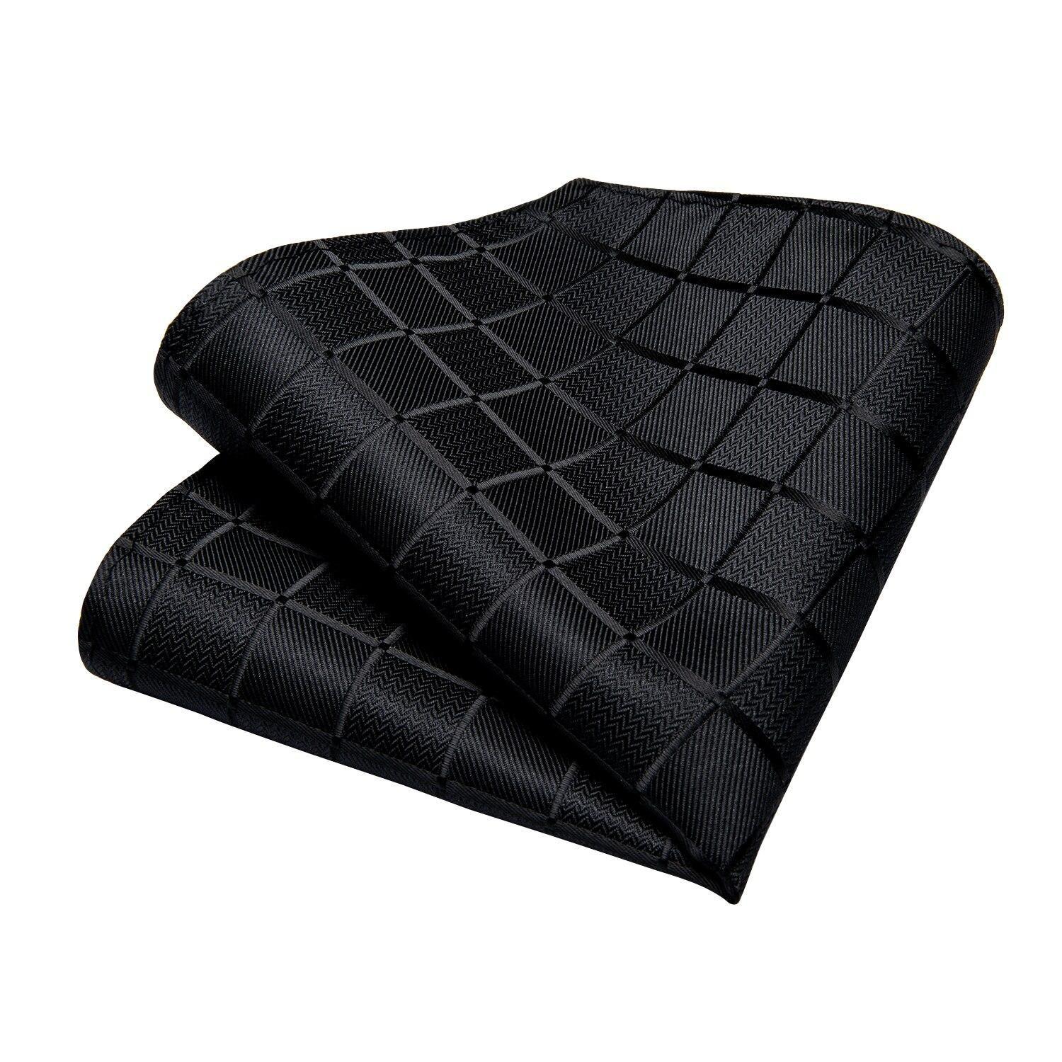 Corbata negra texturada hombre seda con paño y colleras Sangre Negra-3