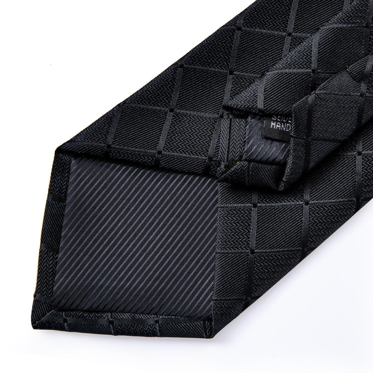 Corbata negra texturada hombre seda con paño y colleras Sangre Negra-4