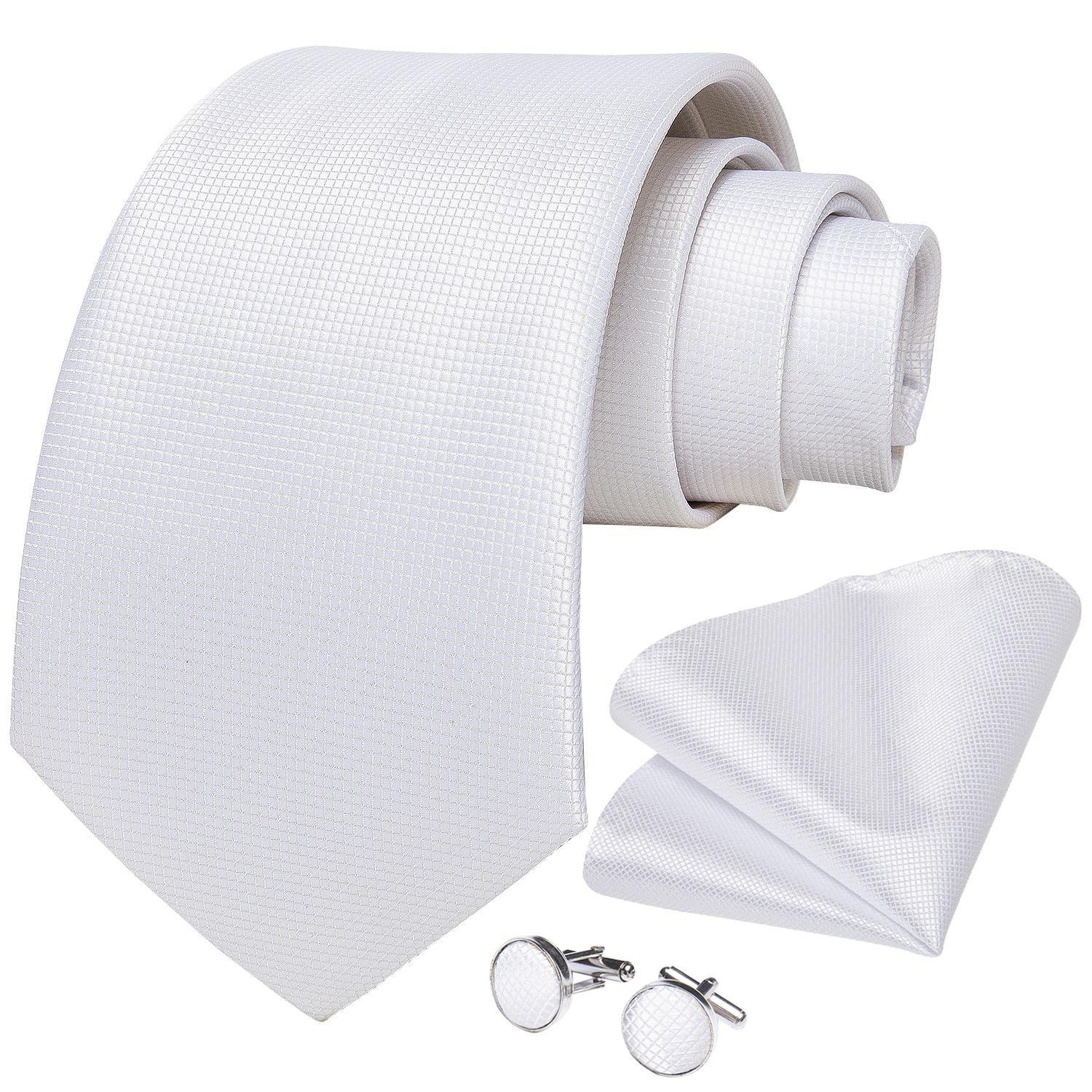 Corbata blanca seda formal hombre seda con paño y colleras Blanco Classic-0