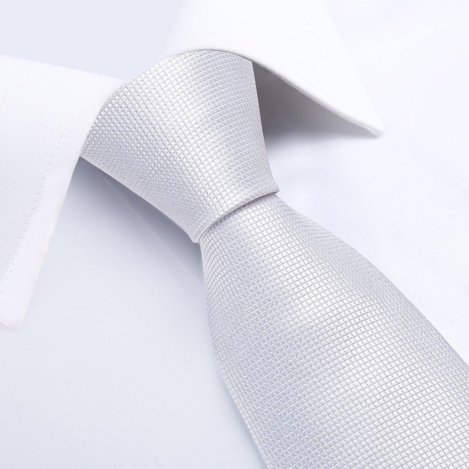 Corbata blanca seda formal hombre seda con paño y colleras Blanco Classic-2