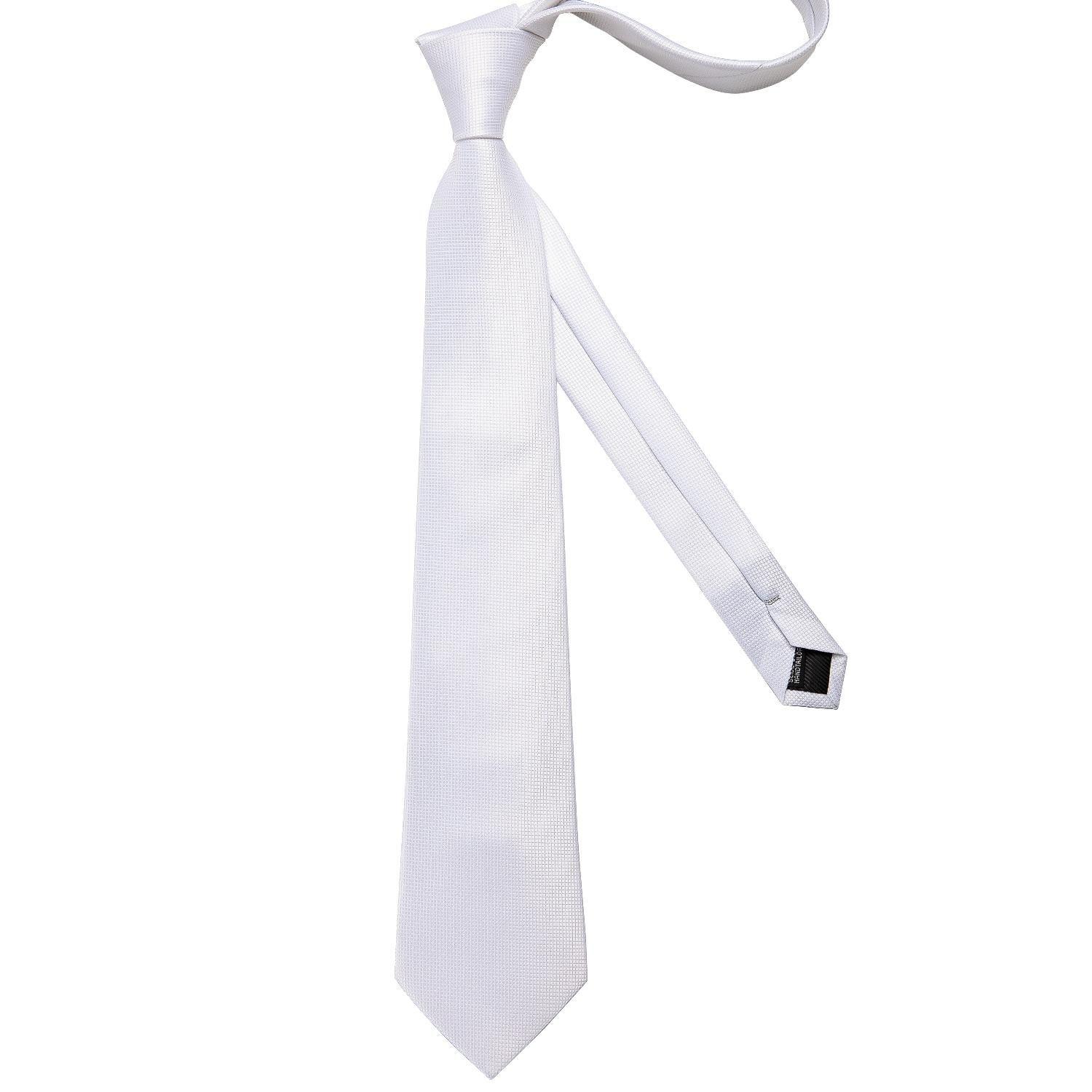 Corbata blanca seda formal hombre seda con paño y colleras Blanco Classic-5