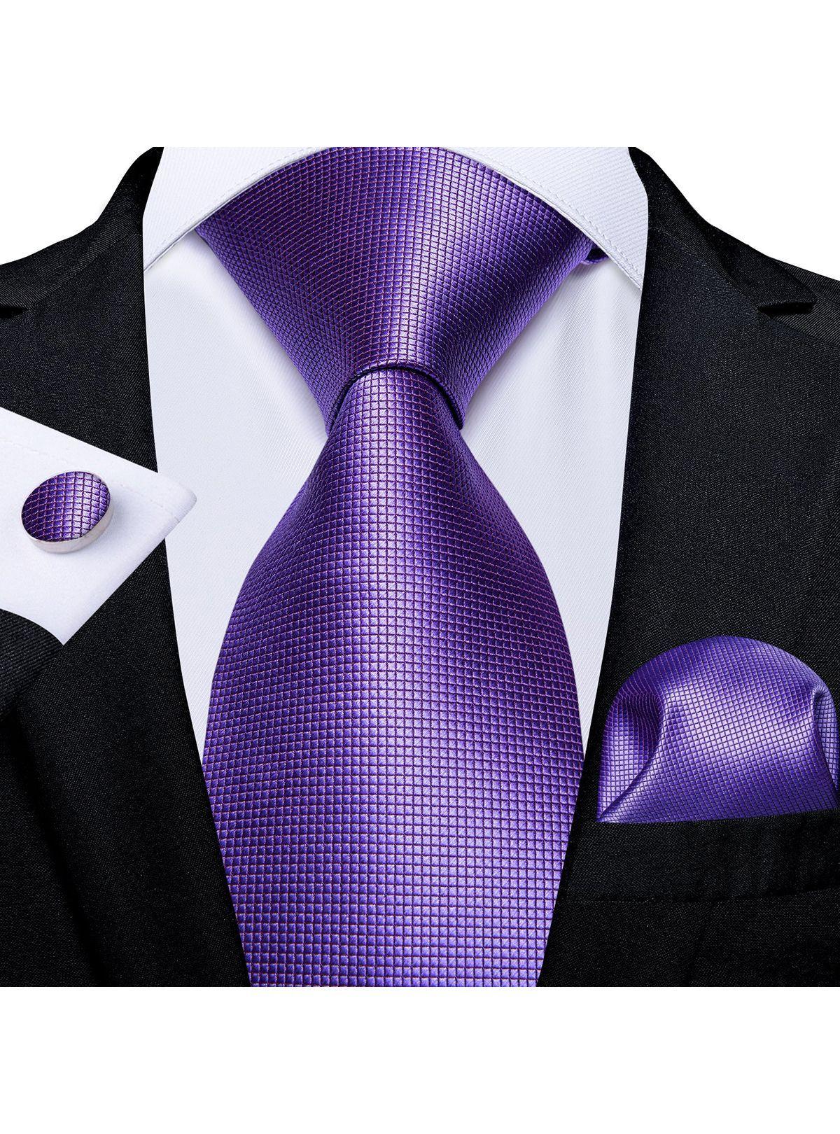 Corbata Purpura Hombre Seda + Paño + Colleras. Modelo Púrpura Classic-1