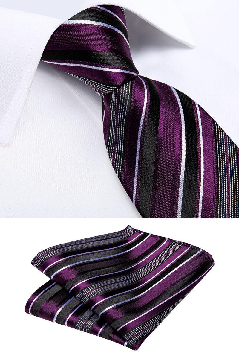 Set Corbata + Paño + Collera formal hombre. Modelo Morado Rayas-3