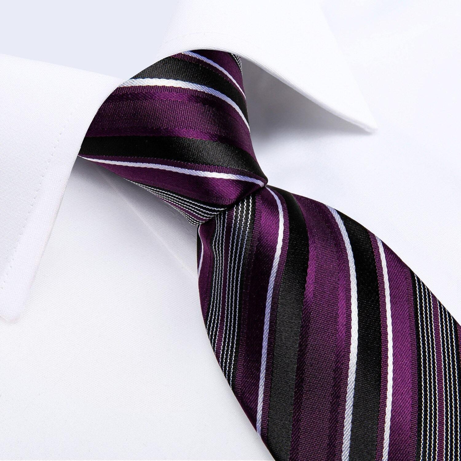 Corbata morada hombre paño y colleras Morado Rayas-2