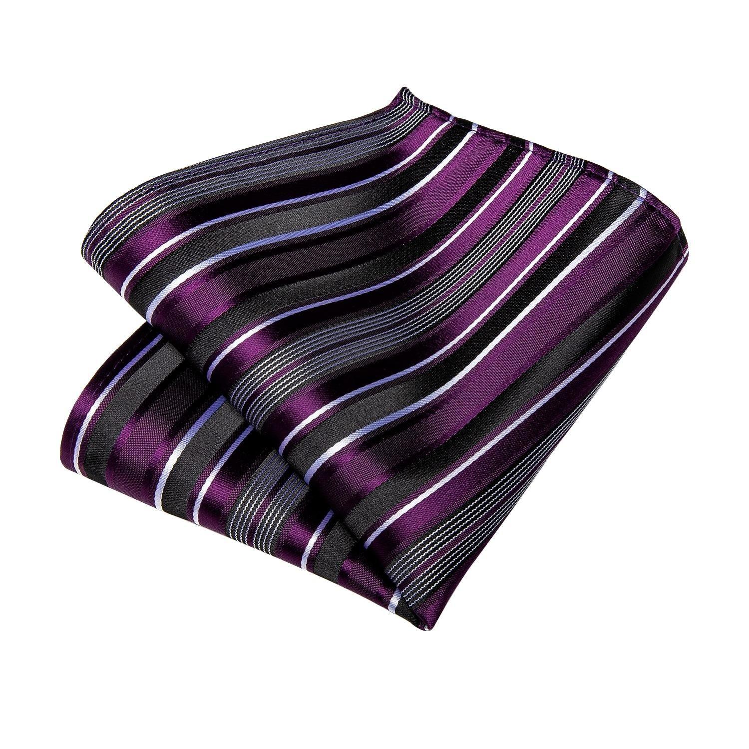 Corbata morada hombre paño y colleras Morado Rayas-3