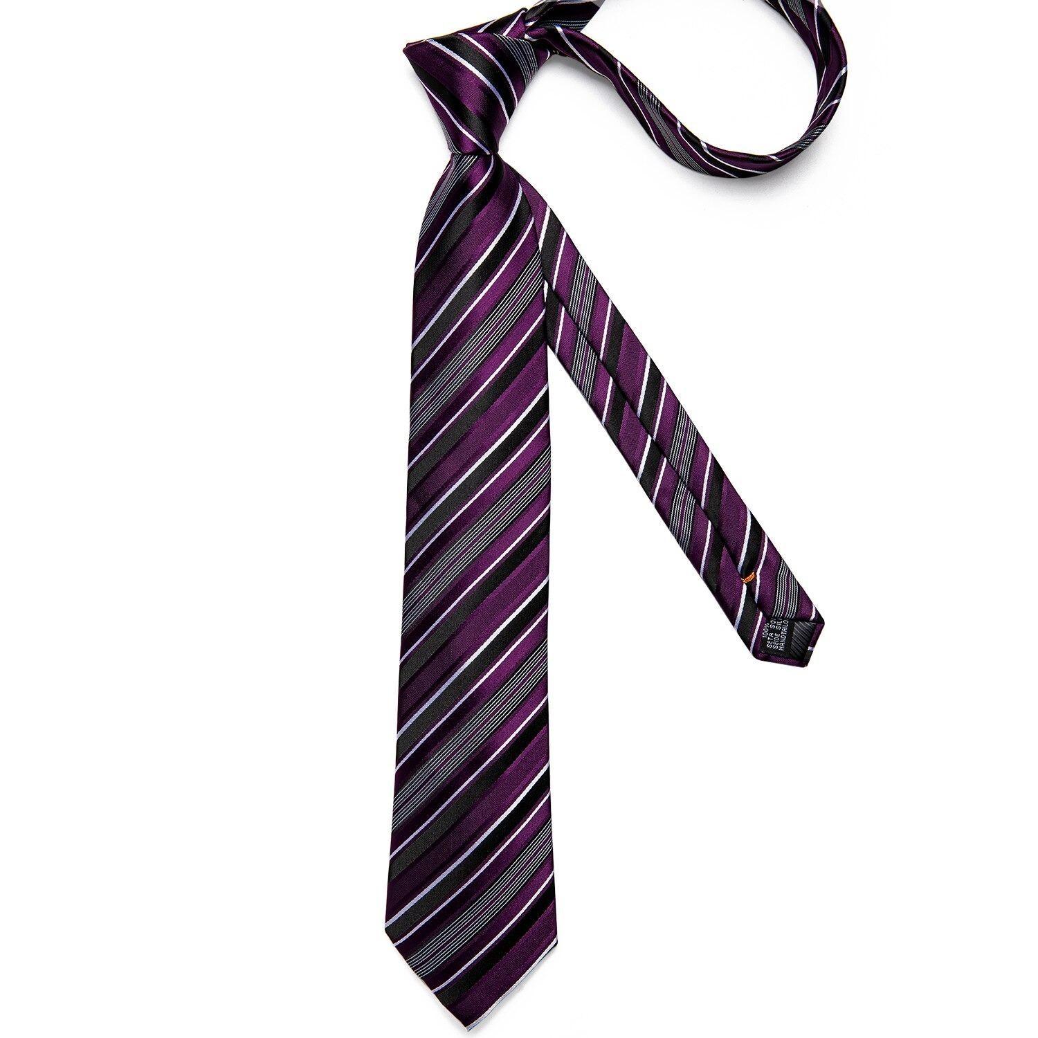 Corbata morada hombre paño y colleras Morado Rayas-5