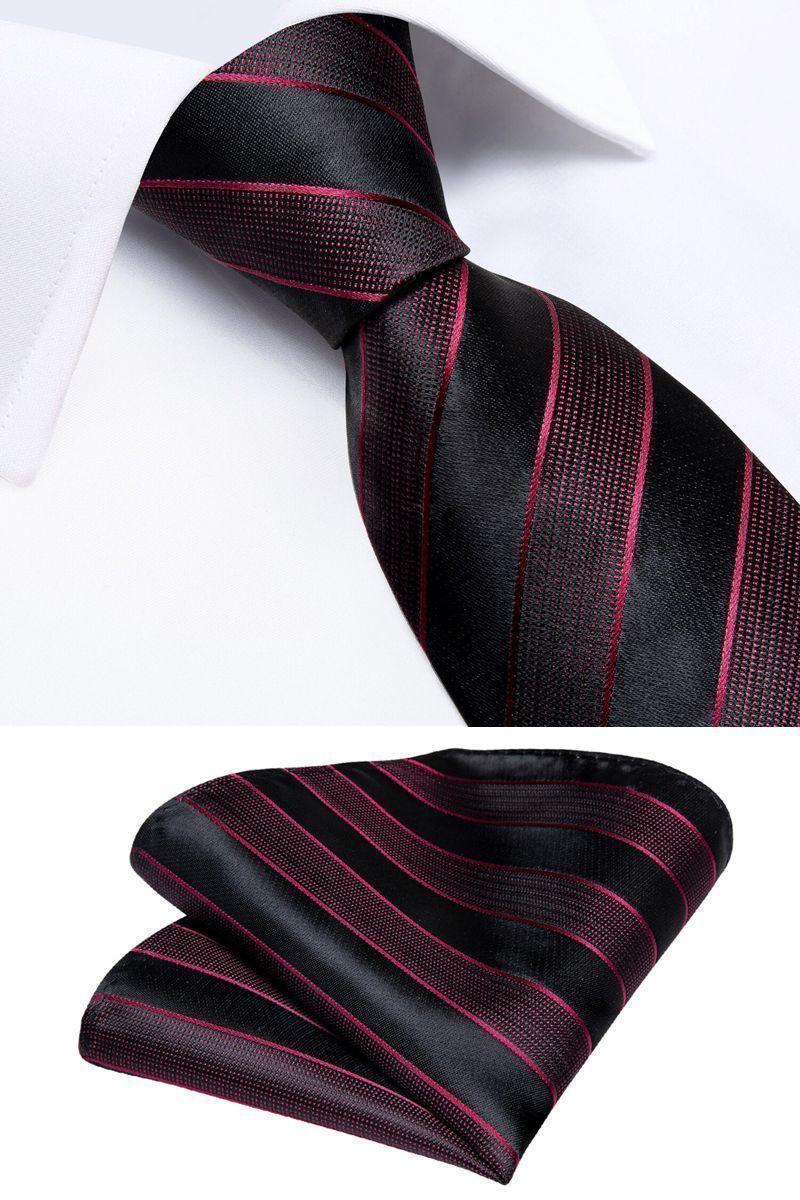 Set Corbata + Paño + Collera formal hombre. Modelo Vino Negro-2