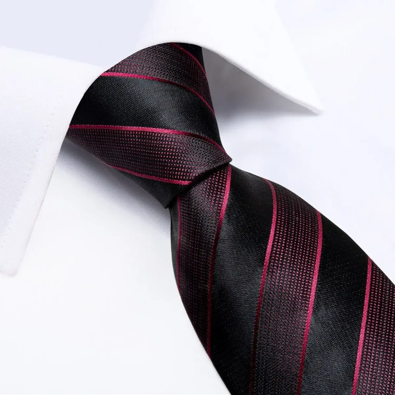 Corbata Seda Hombres, Paño Y Colleras. Vino Negro-2