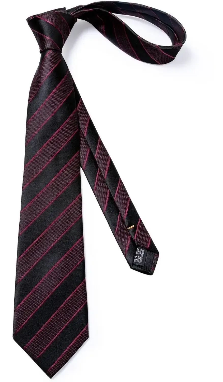 Corbata Seda Hombres, Paño Y Colleras. Vino Negro-5