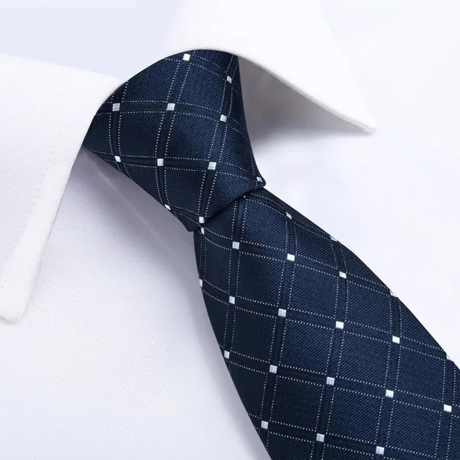 Corbata Seda Azul Oscuro Hombres, Paño Y Colleras. Night Ocean.-2