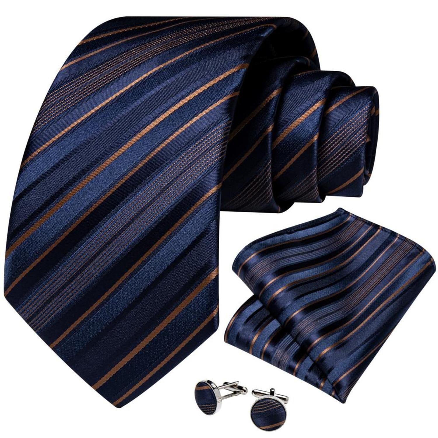 Corbata Azul y dorado seda hombre paño y colleras Modelo Mar Dorado-0