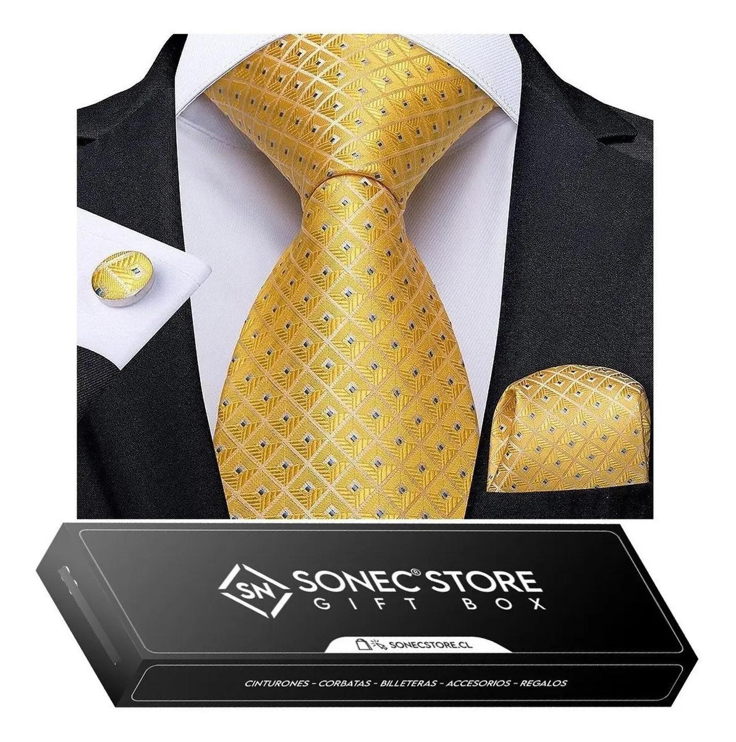 Corbata Hombres + Paño + Colleras. En Caja Para Regalo Papá-1