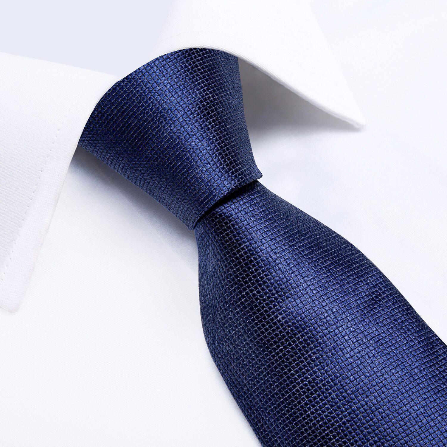 Corbata Azul hombre seda con pañuelo y colleras Modelo Azul Classic-2