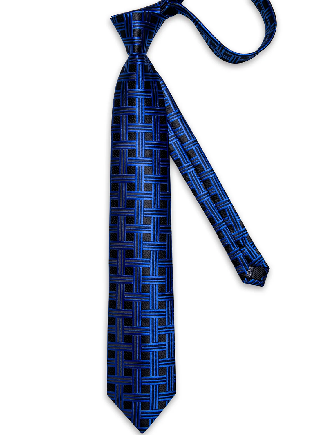 Corbata Azul y Negra Hombre con paño y colleras. Modelo Black and Blue Retro-5