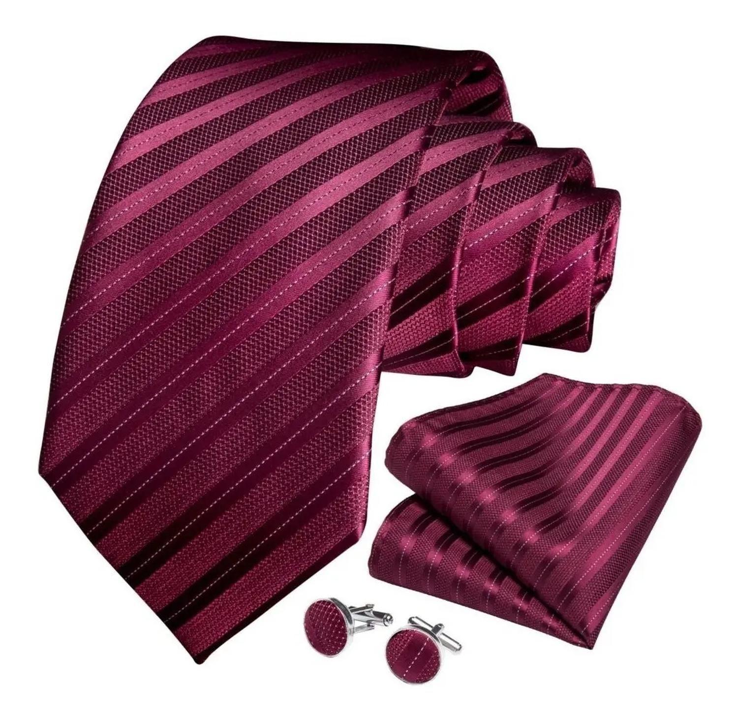 Corbata VInotinto Seda Hombres, Paño Y Colleras Vinotinto-0