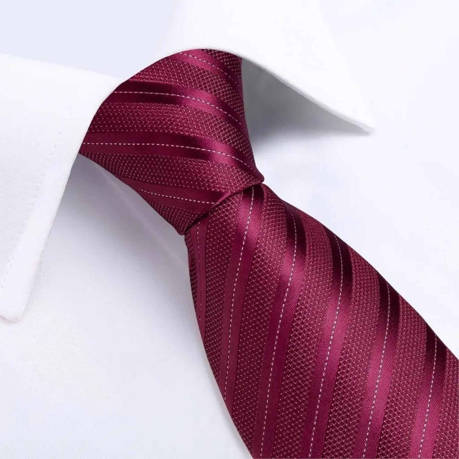 Corbata VInotinto Seda Hombres, Paño Y Colleras Vinotinto-2