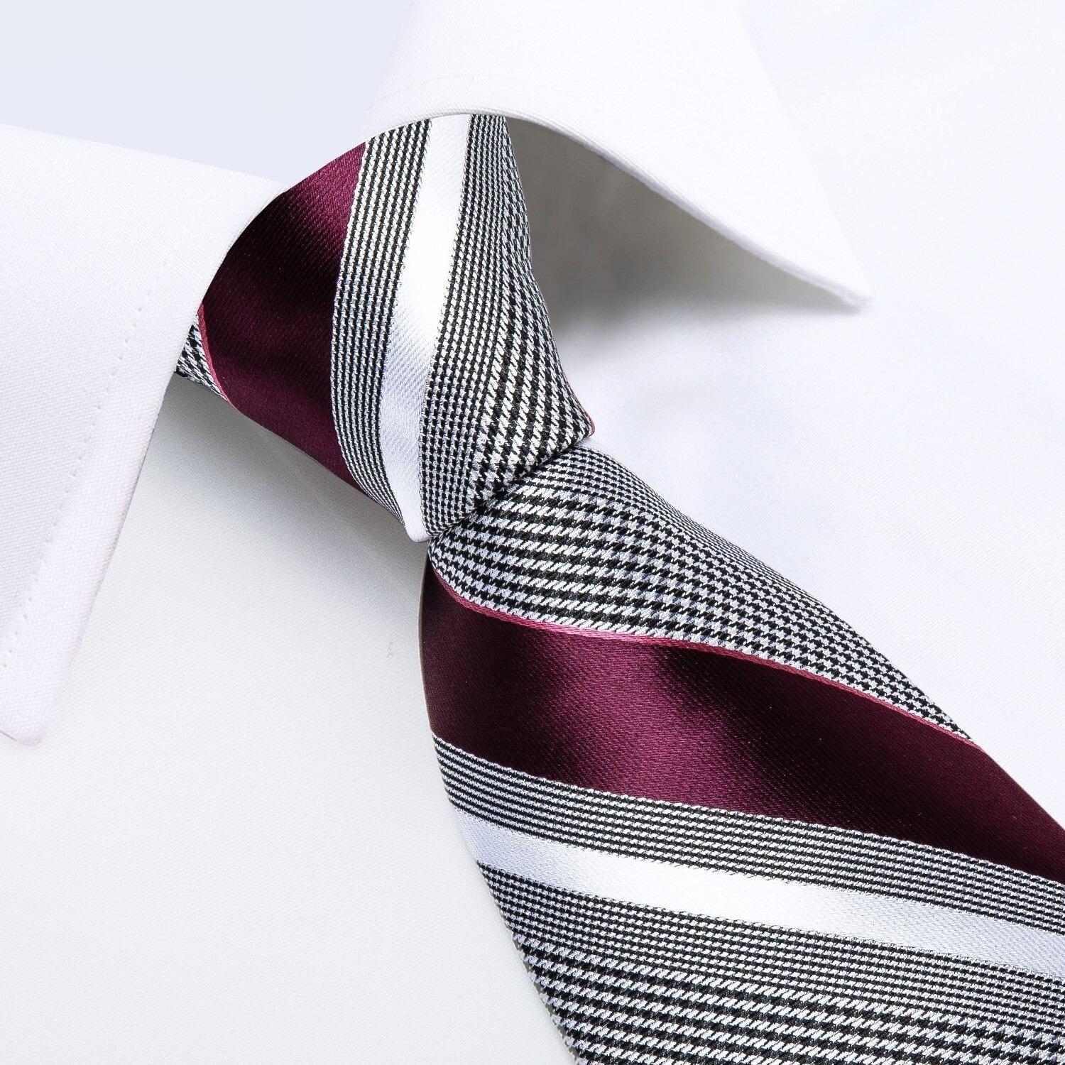 Corbata a rayas formal seda hombre paño y colleras Sangría gris-2