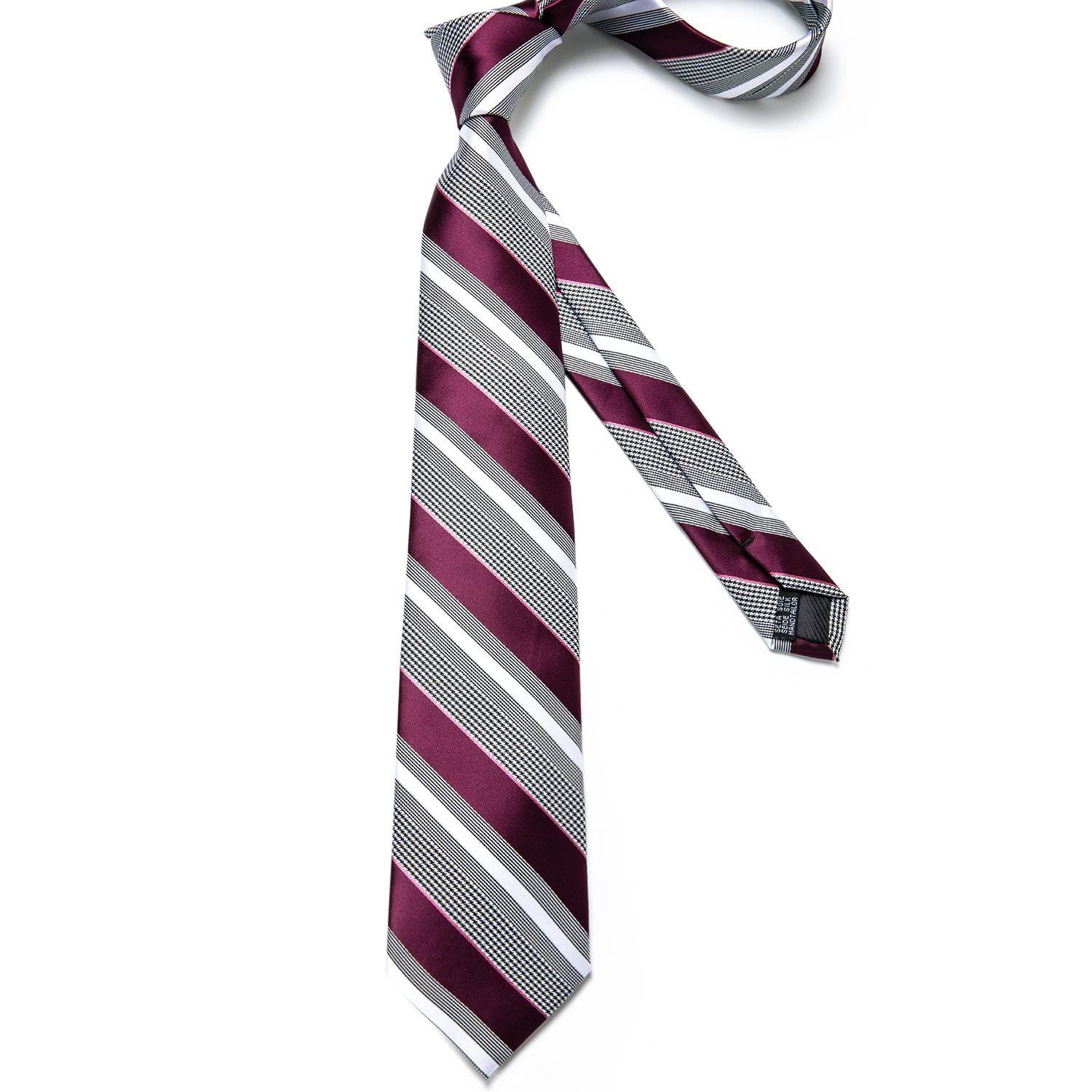 Corbata a rayas formal seda hombre paño y colleras Sangría gris-5