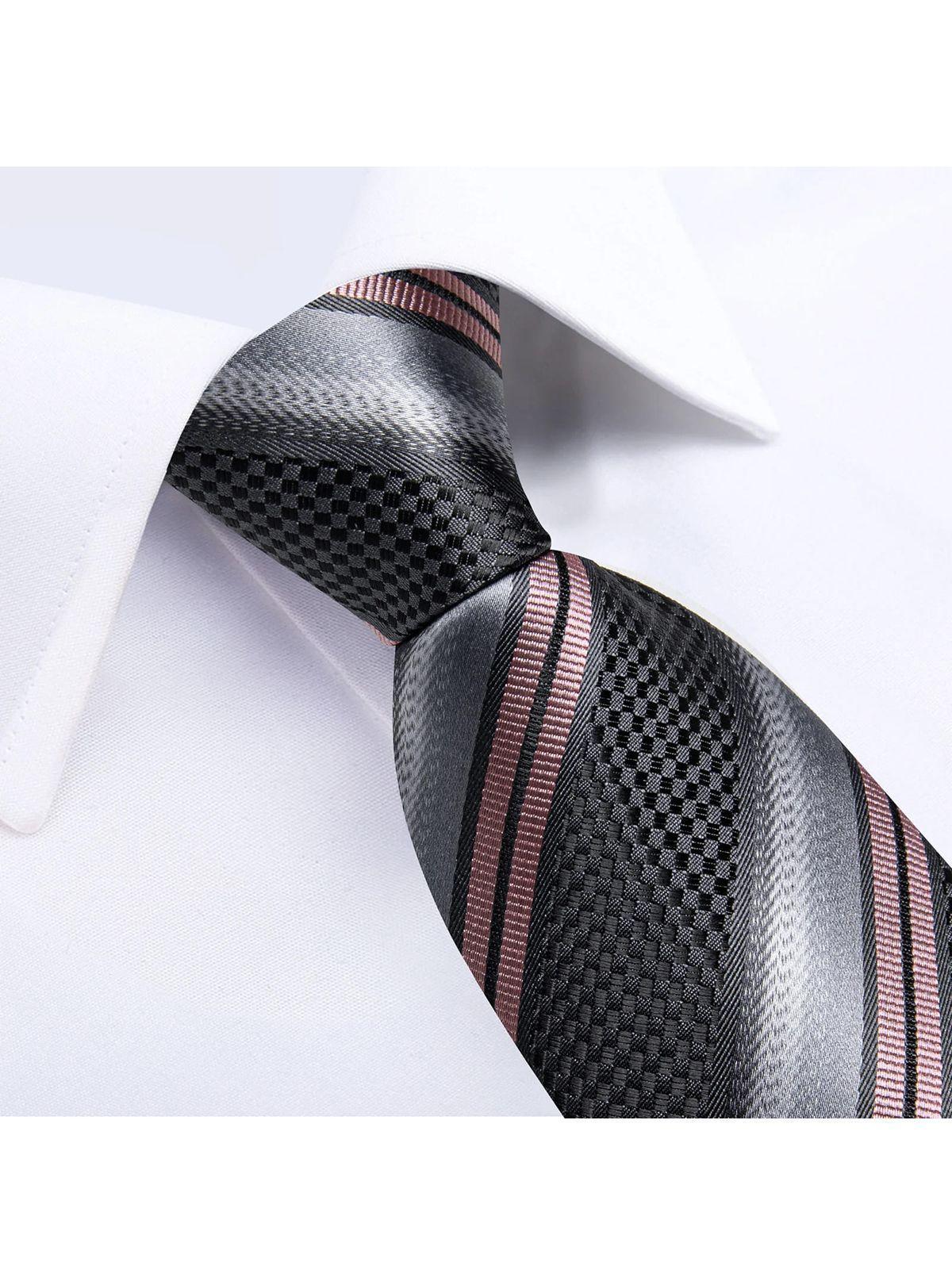 Corbata Seda Hombre con paño y colleras. Modelo Pink and Grey-2