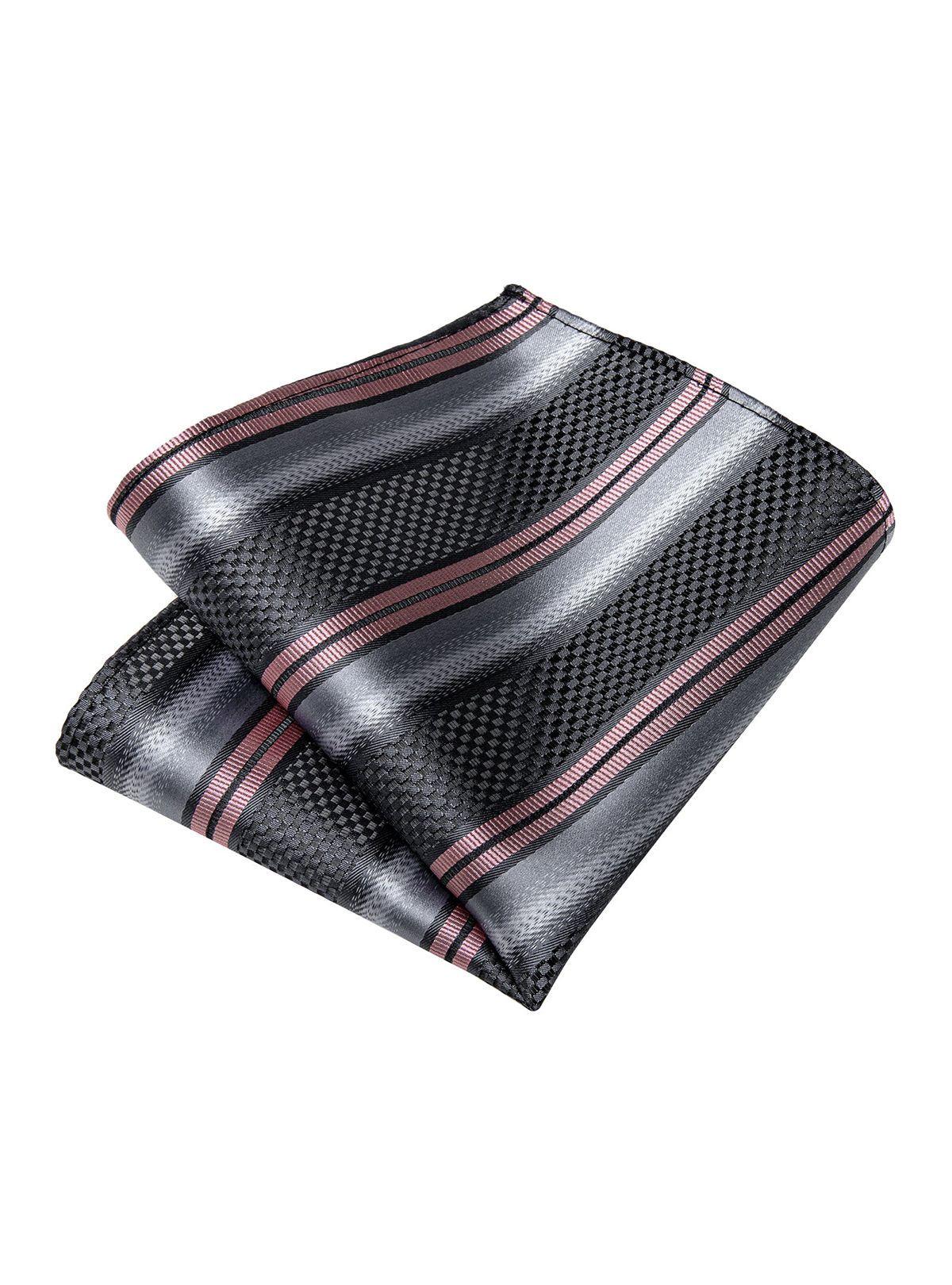 Corbata Seda Hombre con paño y colleras. Modelo Pink and Grey-3