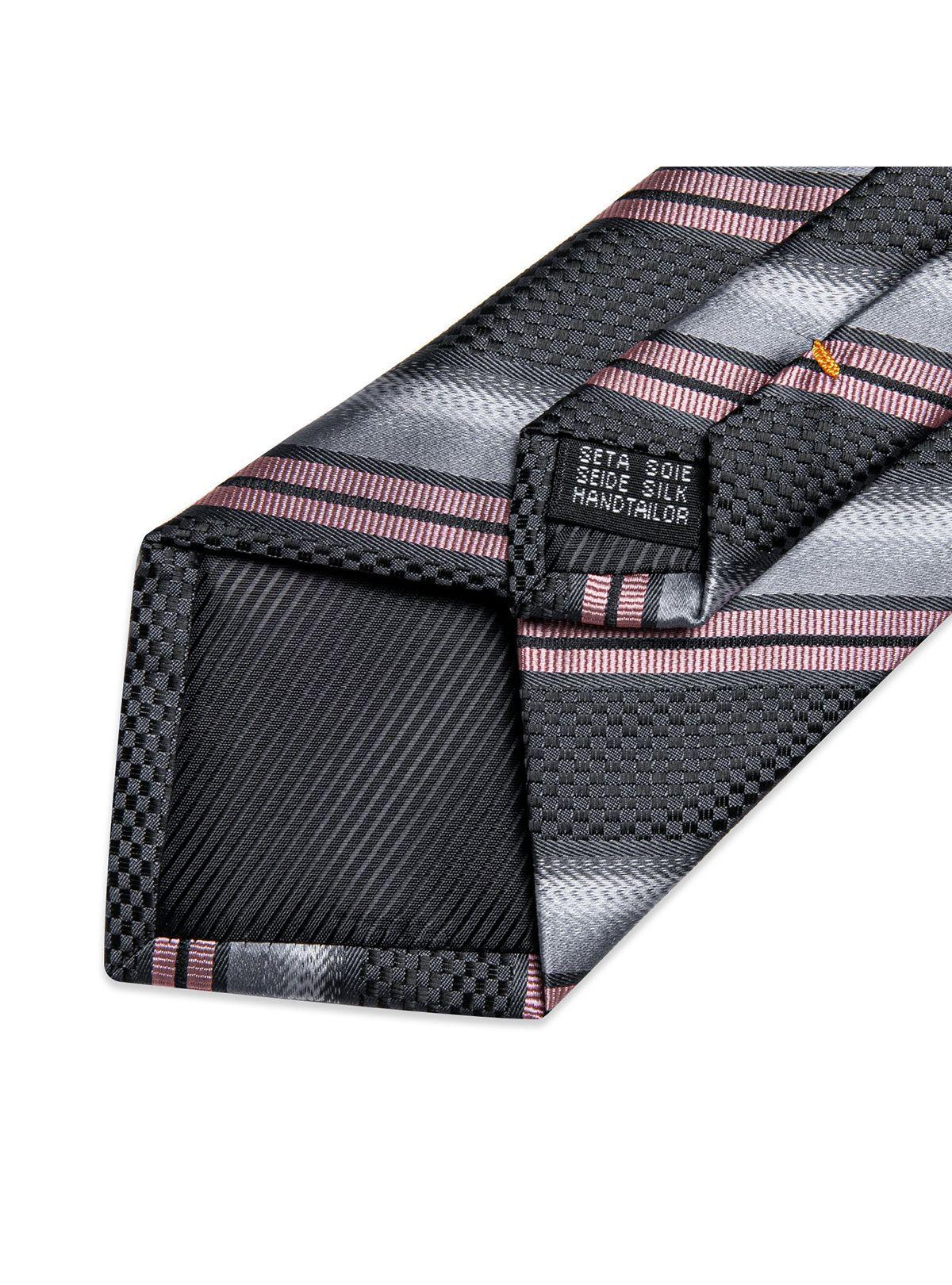 Corbata Seda Hombre con paño y colleras. Modelo Pink and Grey-4