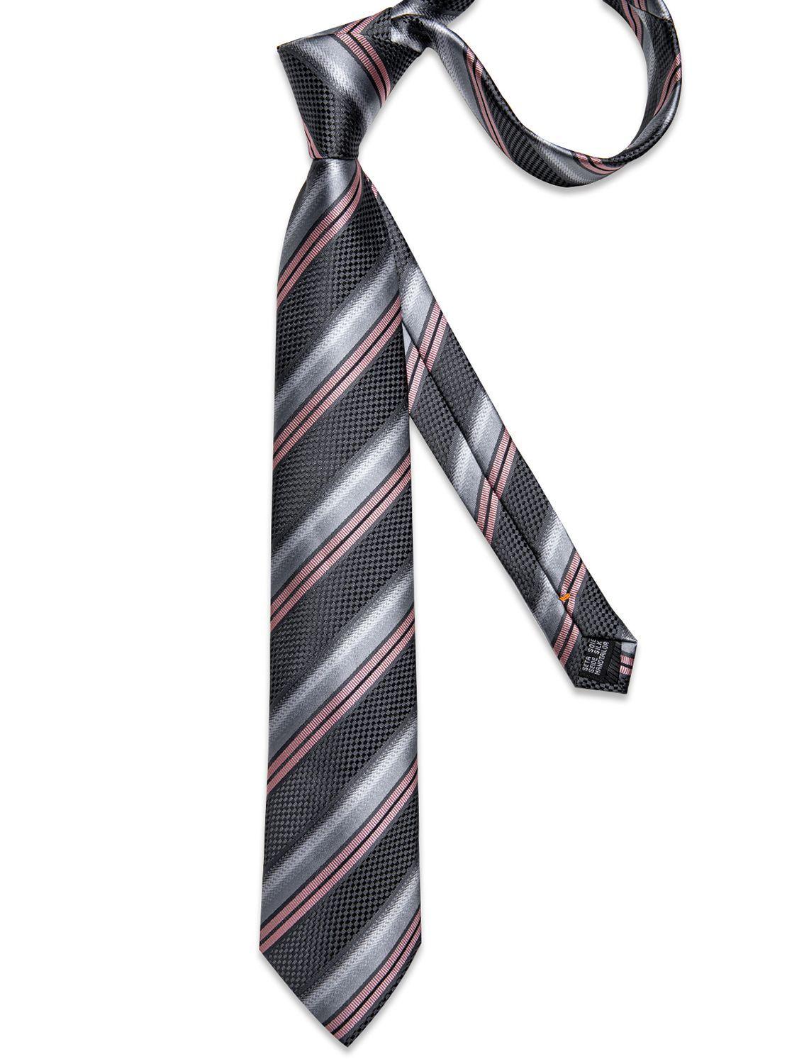 Corbata Seda Hombre con paño y colleras. Modelo Pink and Grey-5