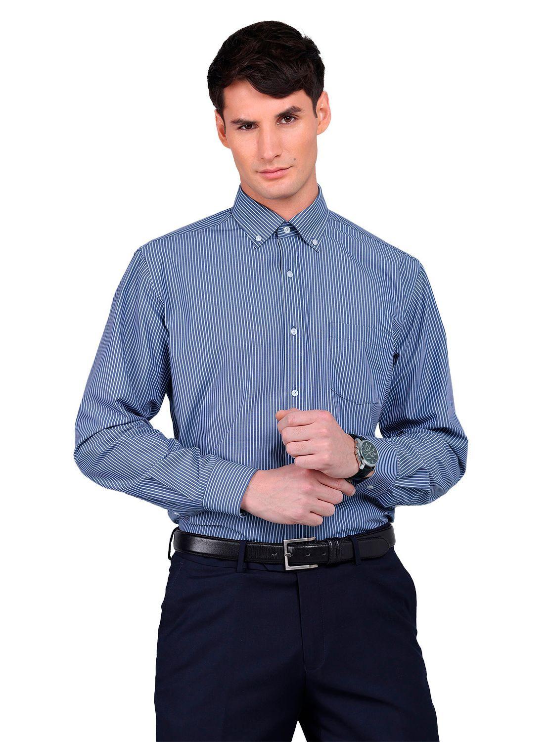 Camisa Van Heusen Formal a Rayas con bolsillo Tailored Fit Azul Oscuro y Blanco-0