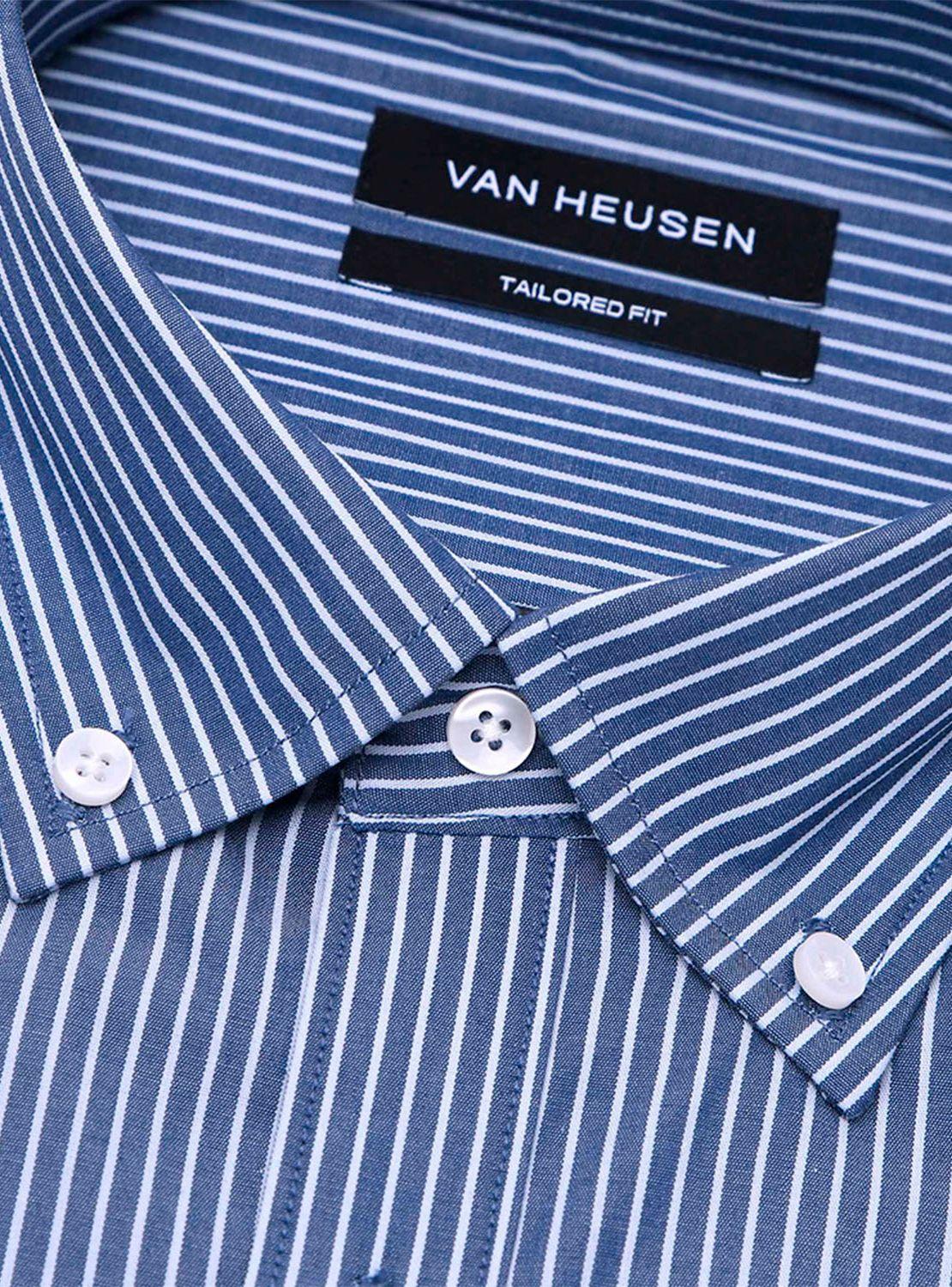 Camisa Van Heusen Formal a Rayas con bolsillo Tailored Fit Azul Oscuro y Blanco-1