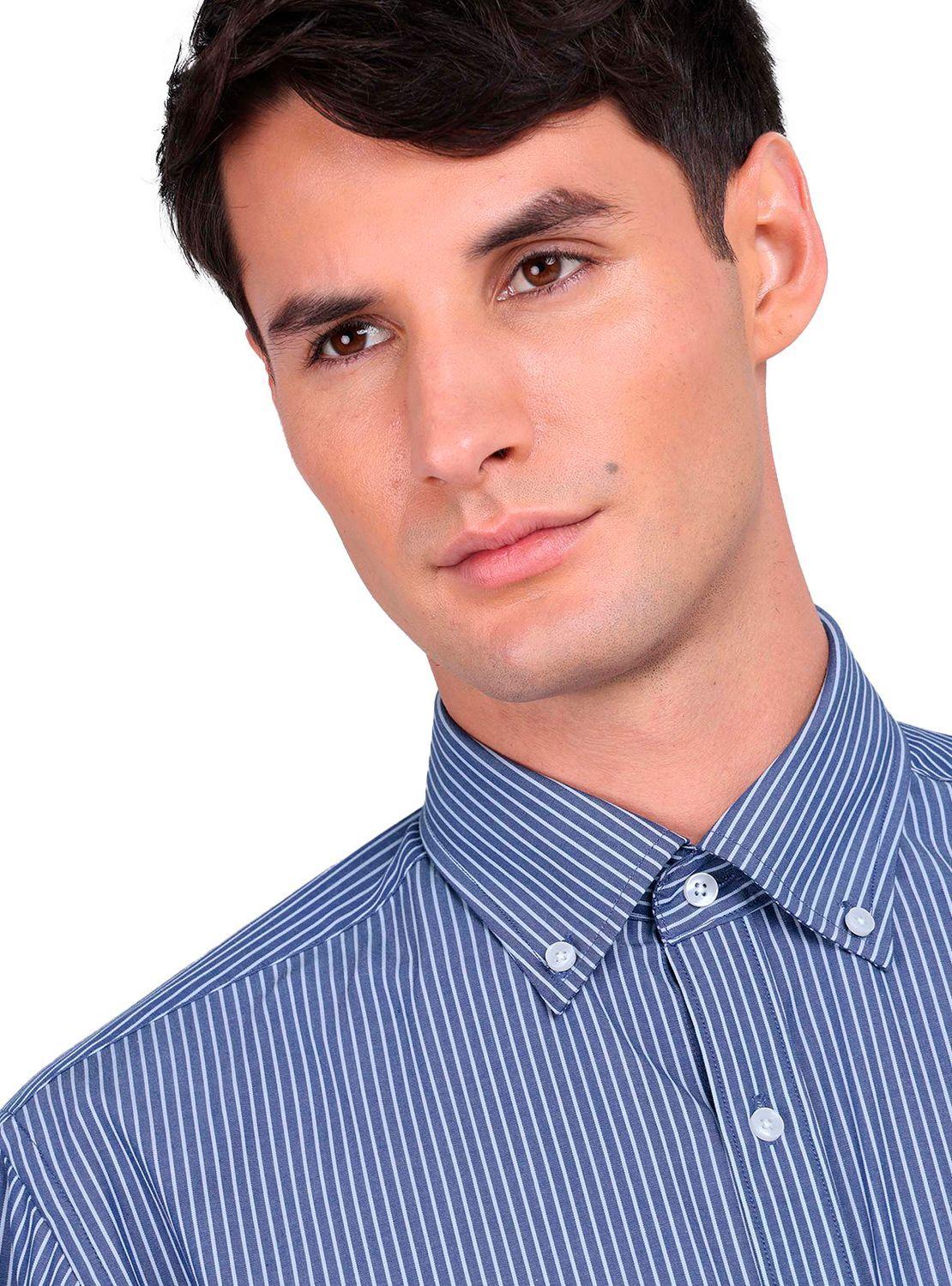 Camisa Van Heusen Formal a Rayas con bolsillo Tailored Fit Azul Oscuro y Blanco-4