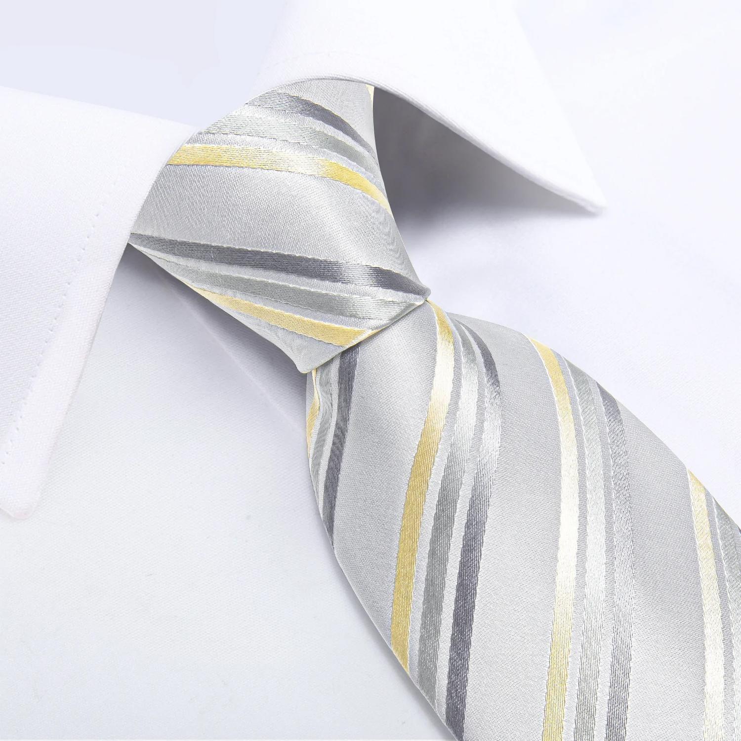 Corbata seda hombre con paño y colleras White Golden-2