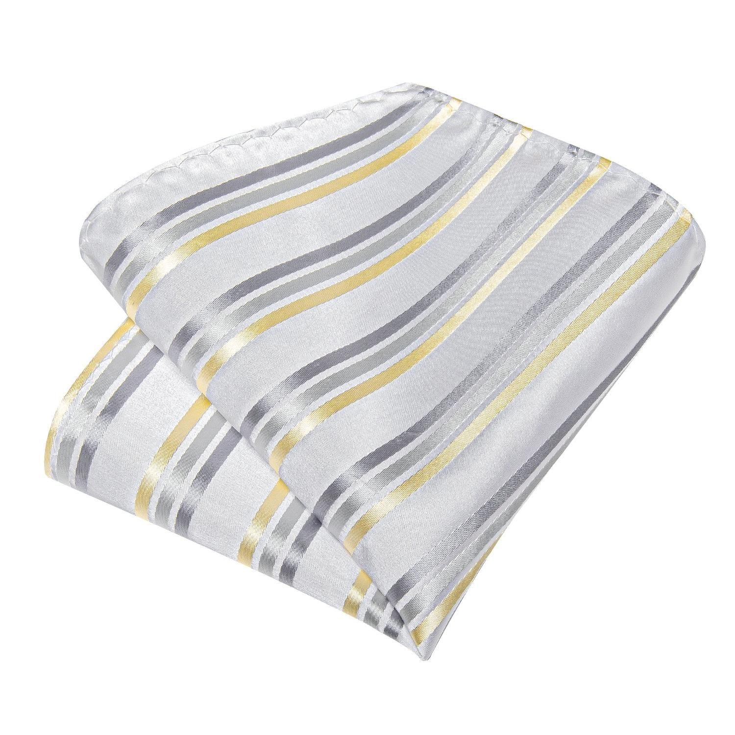 Corbata seda hombre con paño y colleras White Golden-3