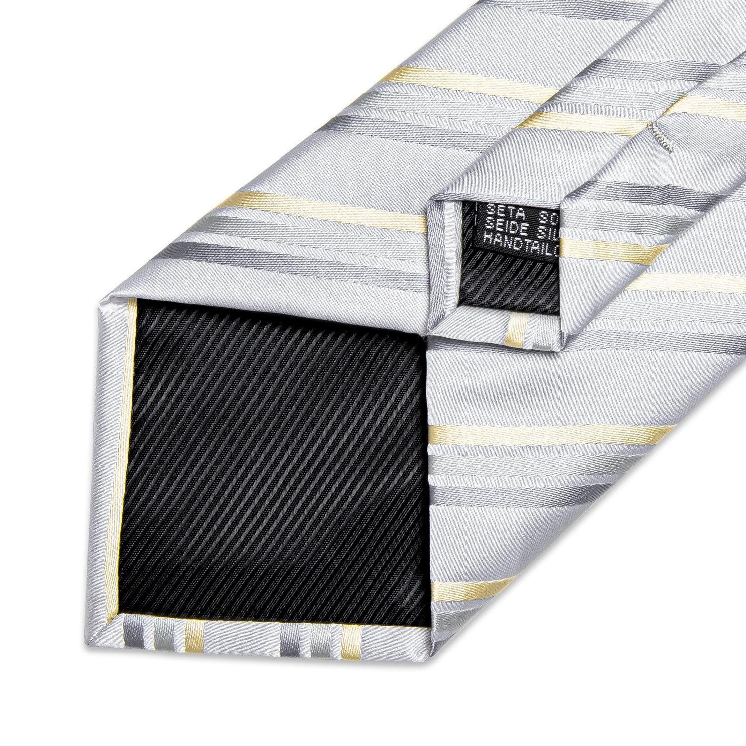 Corbata seda hombre con paño y colleras White Golden-4