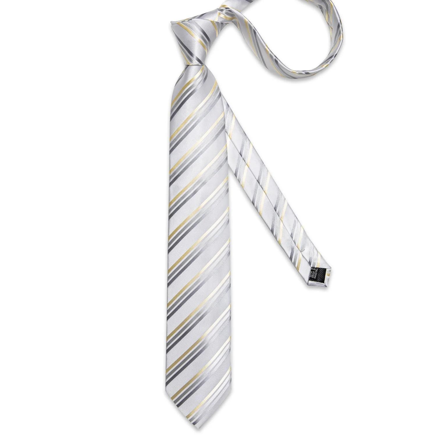 Corbata seda hombre con paño y colleras White Golden-5