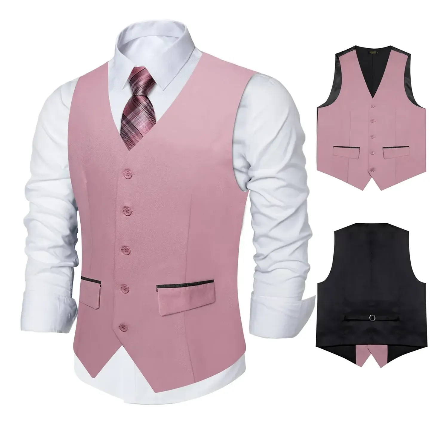 Chaleco Gilet Hombre. Chaqueta Formal Sin Mangas Matrimonio XL Gris 3 botones-0