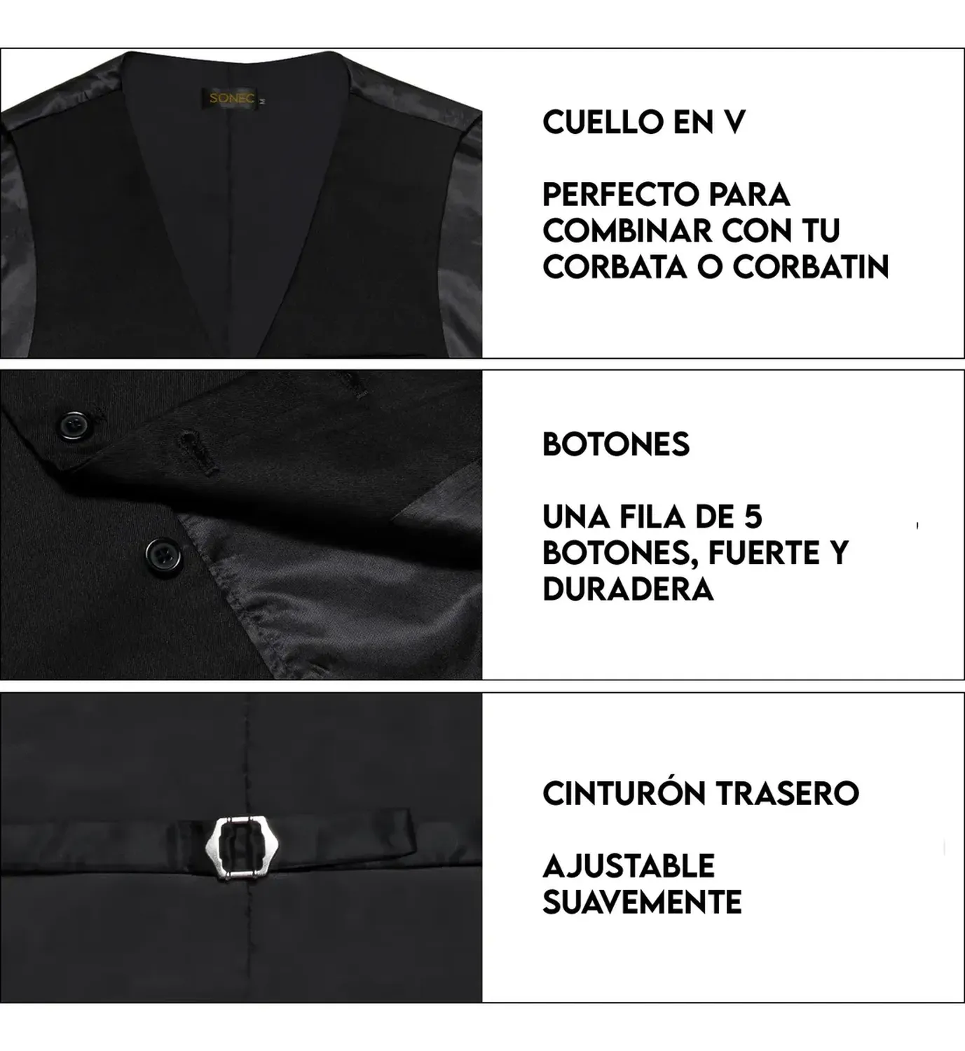 Chaleco Gilet Hombre. Chaqueta Formal Sin Mangas Matrimonio XL Gris 3 botones-6