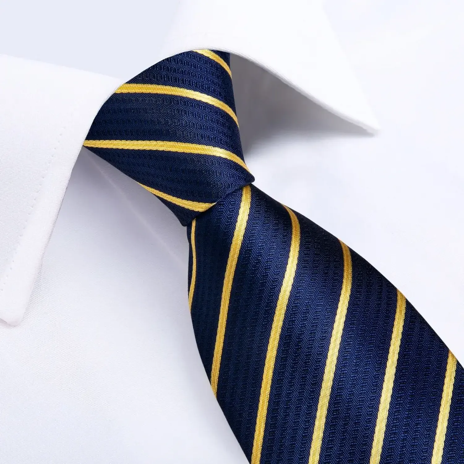 Corbata Seda Hombres, Paño Y Colleras. Modelo Blue Golden Azul Rayas 150 Cm-2