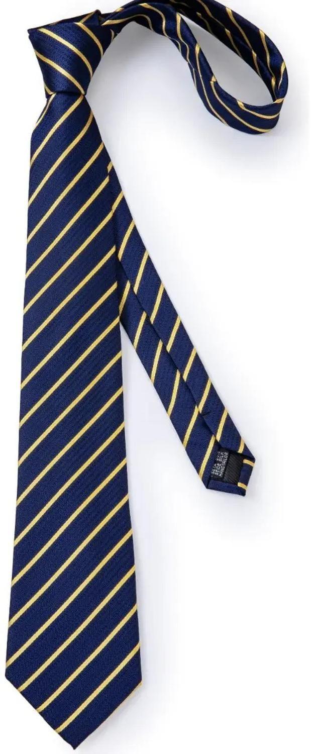 Corbata Seda Hombres, Paño Y Colleras. Modelo Blue Golden Azul Rayas 150 Cm-4