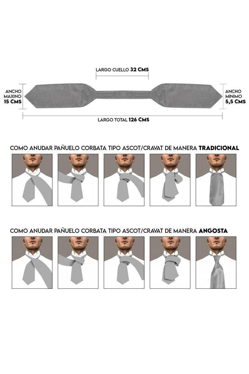 Set Corbata Gruesa Ascot + Paño + Collera formal hombre. Uva Negra-4