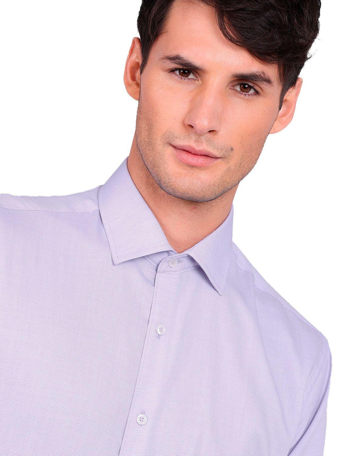Camisa Hombre Slim Fit Formal Lila Claro Sin Bolsillo Cuello Italiano Van Heusen-4