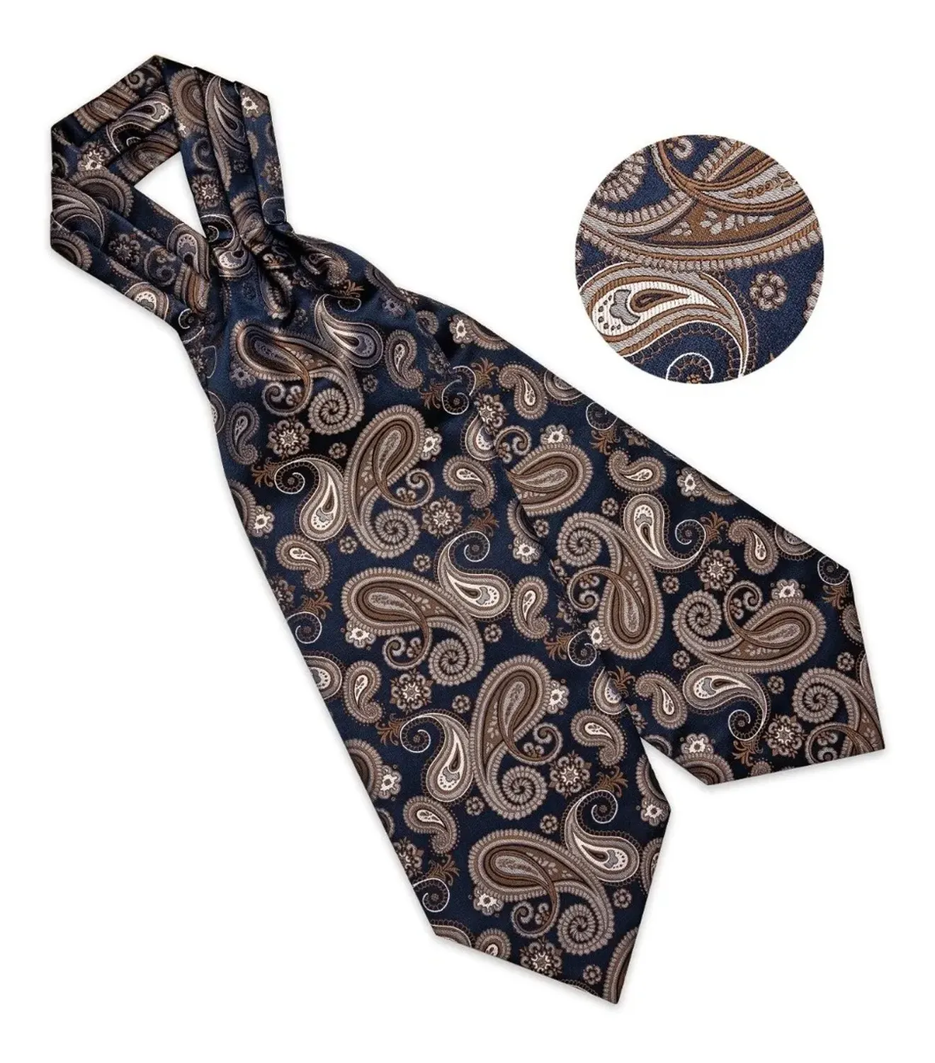 Set Corbata Ascot, Paño Y Colleras. Azul Café. Azul y Café-2