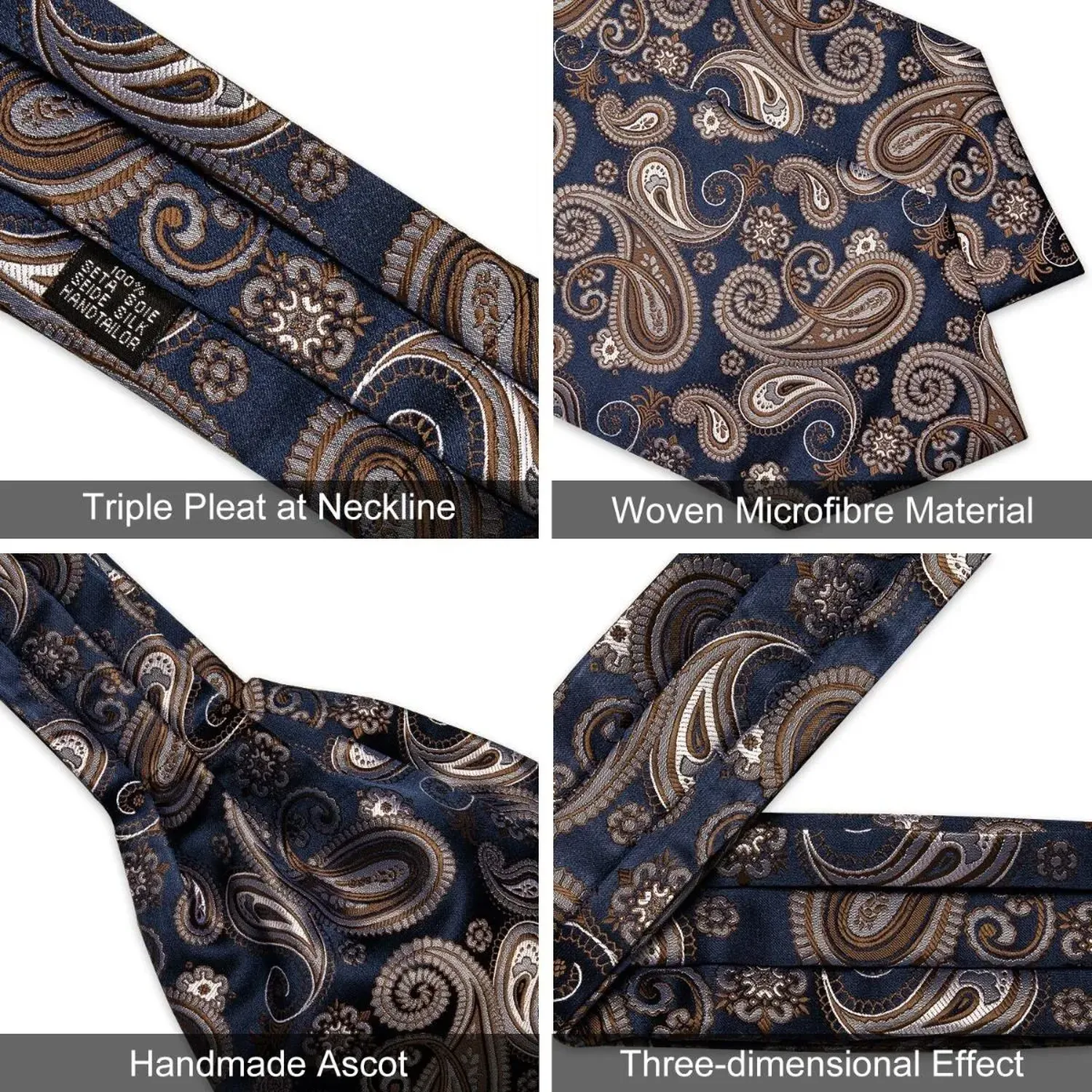 Set Corbata Ascot, Paño Y Colleras. Azul Café. Azul y Café-3