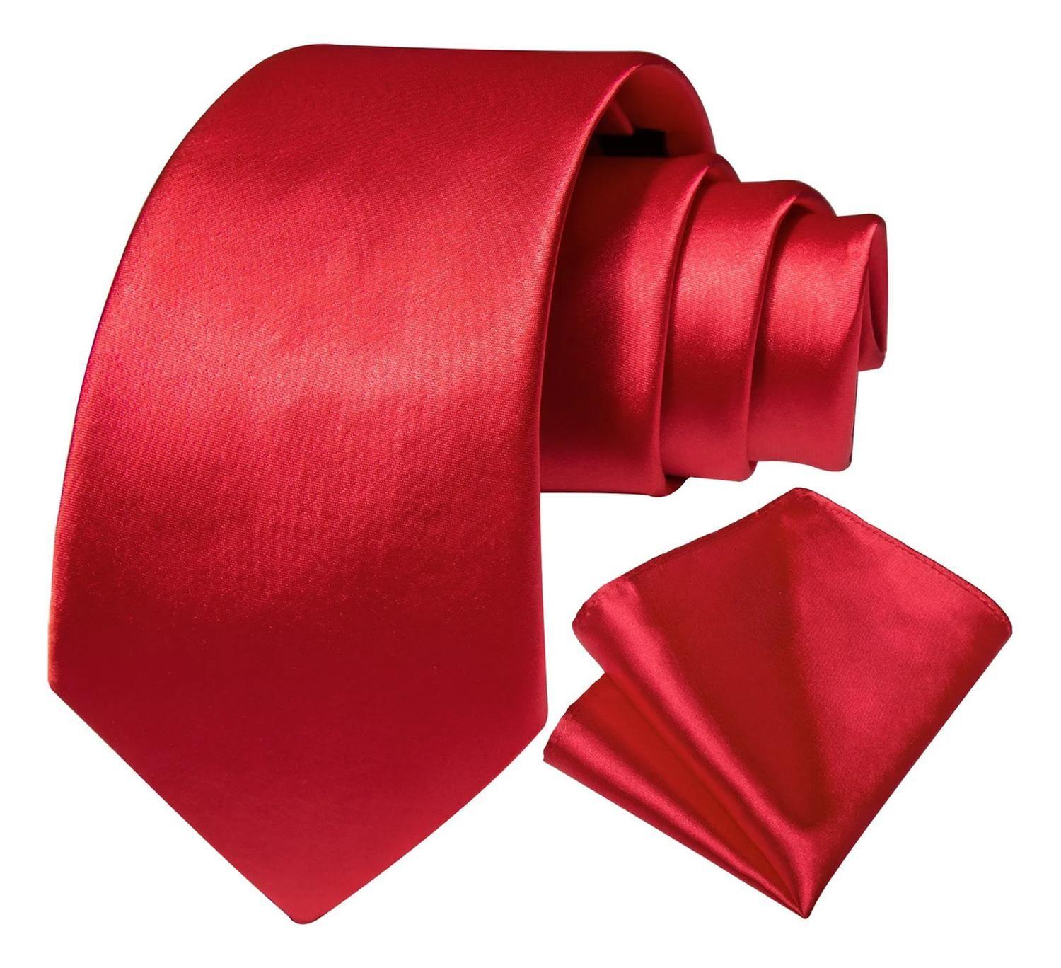 Set Corbata Roja + Paño Formal. Modelo Rojo Italiano Rojo Lisa 150 Cm-0