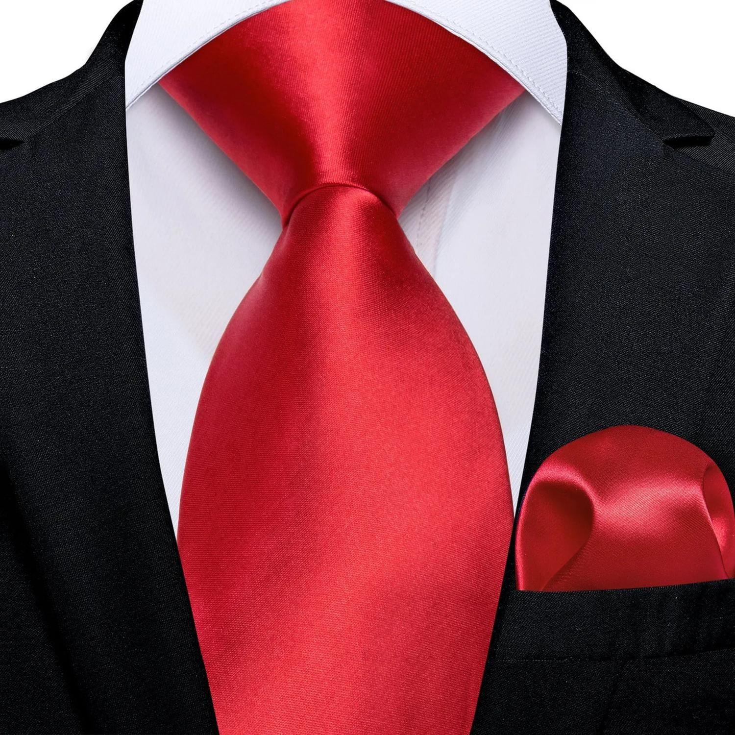 Set Corbata Roja + Paño Formal. Modelo Rojo Italiano Rojo Lisa 150 Cm-1