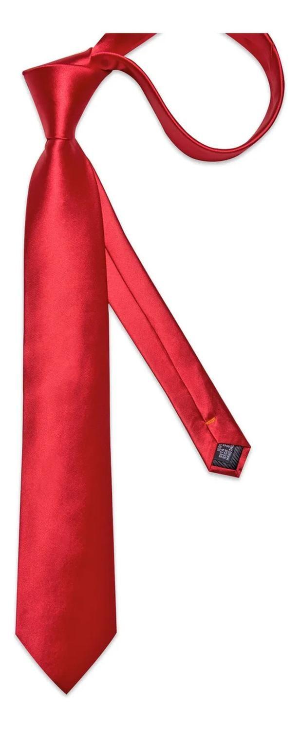 Set Corbata Roja + Paño Formal. Modelo Rojo Italiano Rojo Lisa 150 Cm-3