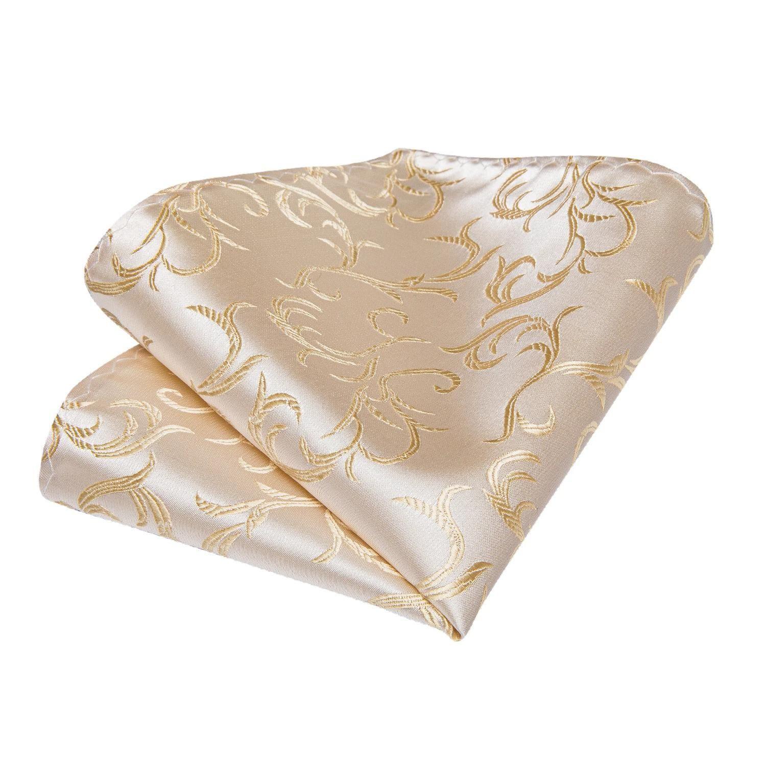 Corbata para hombre seda con pañuelo y colleras Champagne White Golden-3