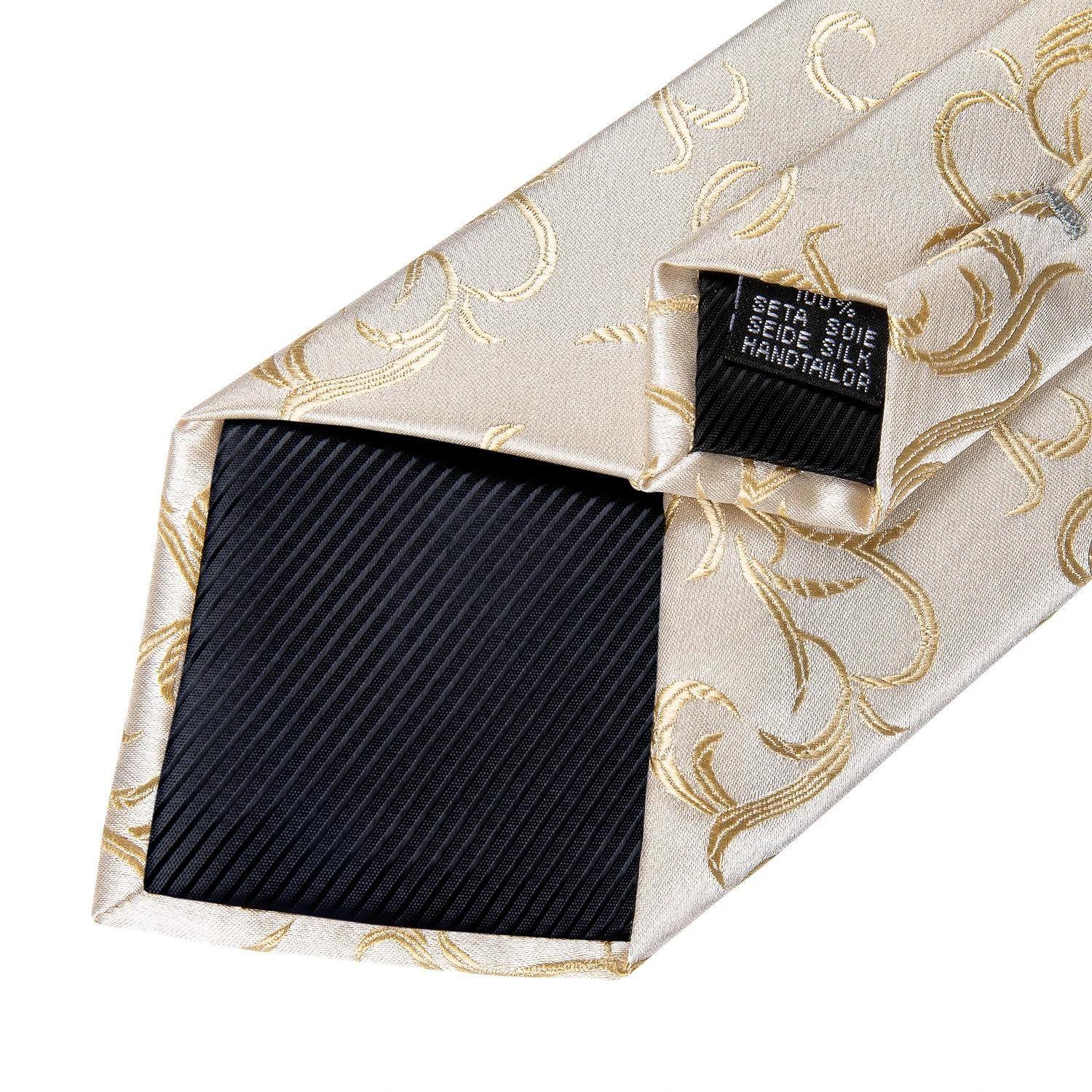 Corbata para hombre seda con pañuelo y colleras Champagne White Golden-4