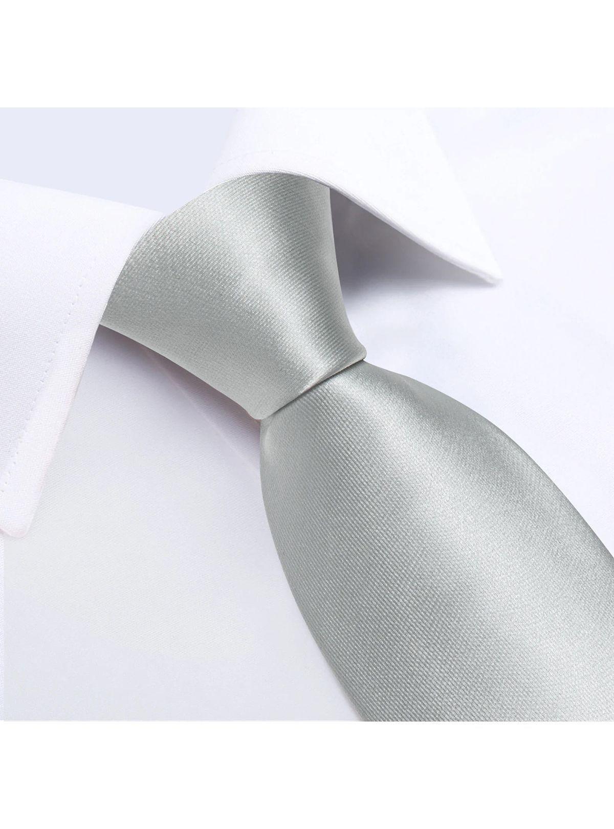 Corbata Gris Claro Seda con paño y colleras. Modelo Gris Claro Italiano-2
