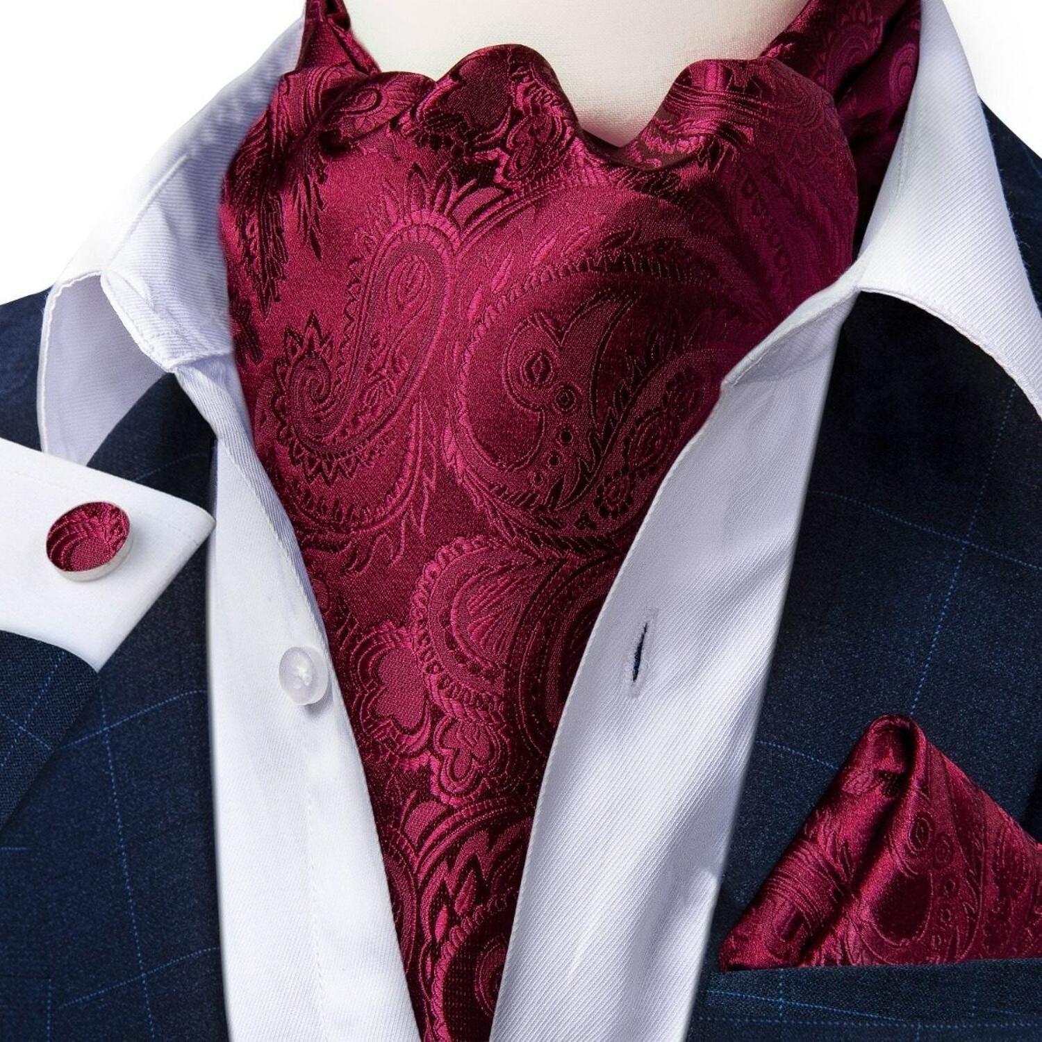 Corbata Gruesa Ascot Vinotinto, Paño Y Colleras. Corbaton formal-3